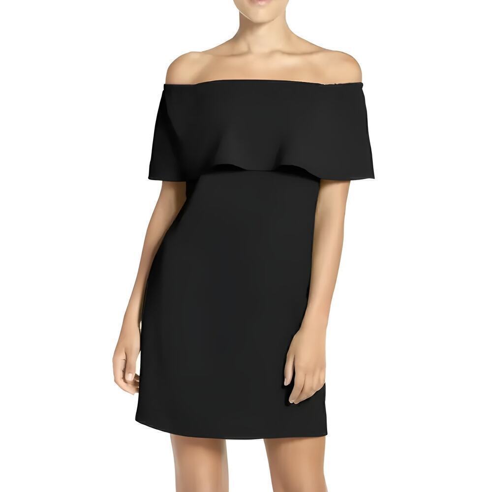 Charles Henry Off The Shoulder Dress Ruffle Shift Mini Black NWT Small